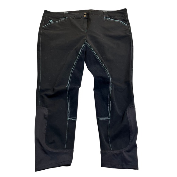 Piper by SmartPak Pants - Piper Curvy Evolution Smartpak Womens Black Teal Equestrian Riding Breeches 44R